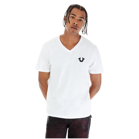 True Religion Men's Classic Horseshore V Neck Tee T-Shirt in White - Picture 1 of 3